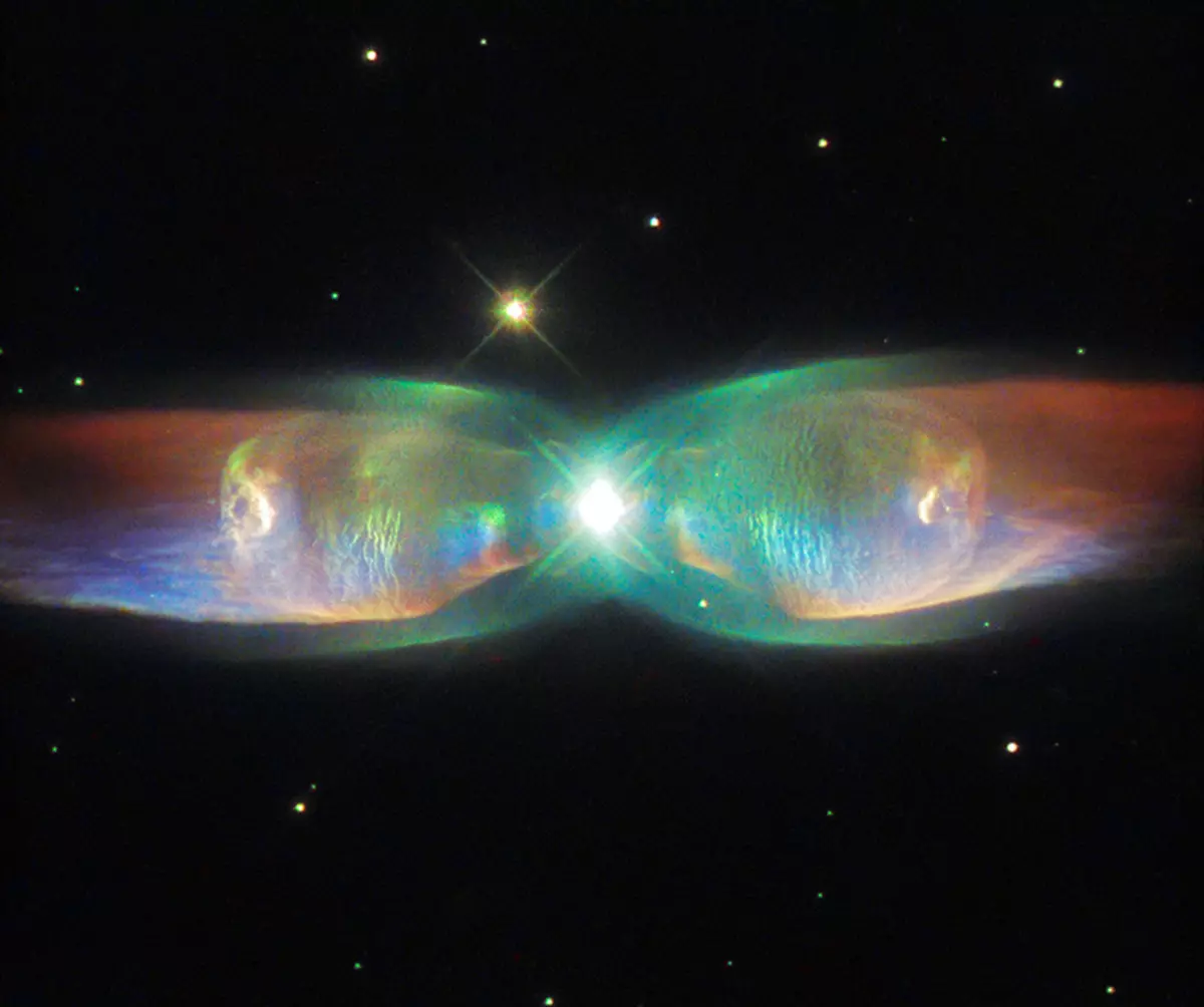 The Twin Jet Nebula, or PN M2-9, is a striking example of a bipolar planetary nebula. Bipolar planetary nebulae are formed when the central object is not a single star, but a binary system, Studies have shown that the nebula's size increases with time, and measurements of this rate of increase suggest that the stellar outburst that formed the lobes occurred just 1200 years ago.