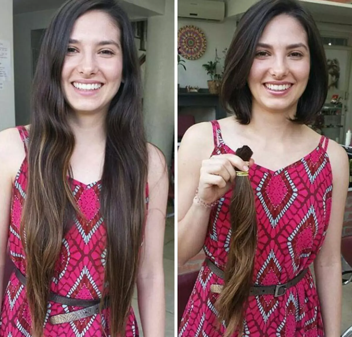Отрезала длинные волосы до и после